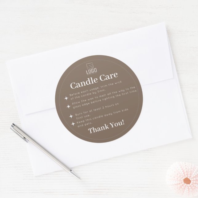 Sticker Rond Brown Simple Candle Care Label (Enveloppe)