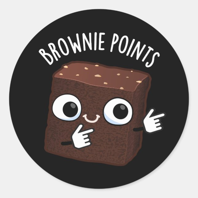 Sticker Rond Brownie Points Funny Snack Pun Dark BG (Devant)