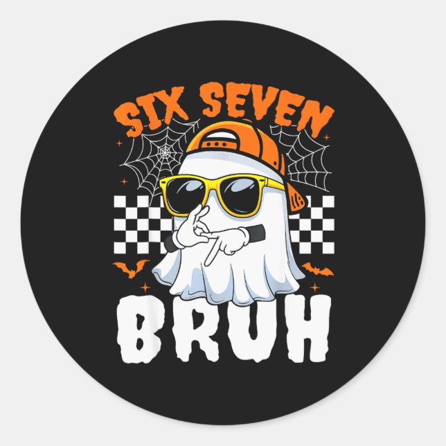 Sticker Rond Bruh 67 Halloween Funny Six Seven Meme Brainrot Gh (Devant)