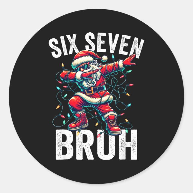Sticker Rond Bruh 67 Six Seven Santa Dabbing Christmas Meme Boy (Devant)