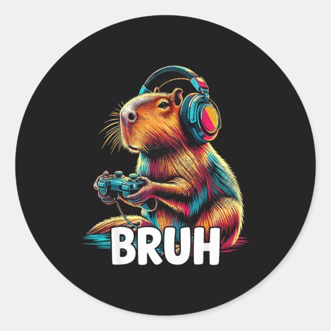 Sticker Rond Bruh Capybaras Funny Video Games Capybara  (Devant)