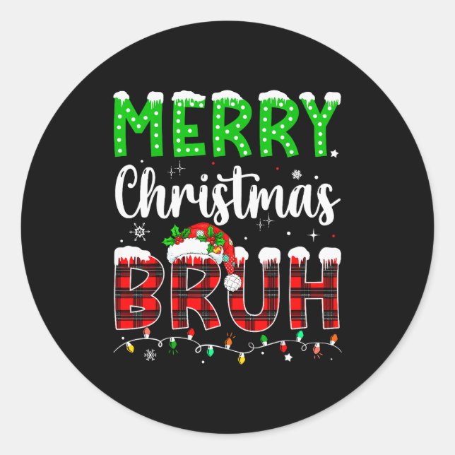 Sticker Rond Bruh Christmas Red Plaid Teens Boys Kids Xmas Paja (Devant)