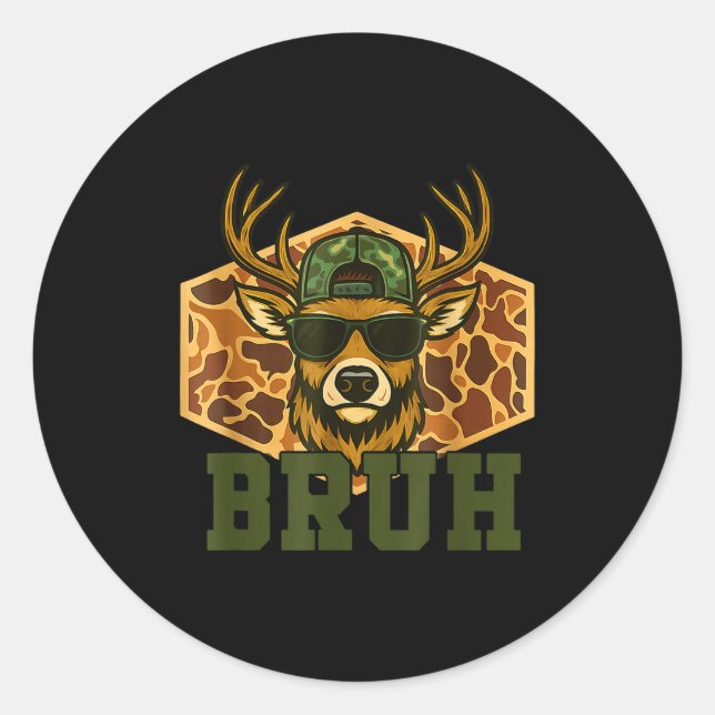 Sticker Rond Bruh Deer Funny Deer Hunting Camo Hat Youth Teens  (Devant)
