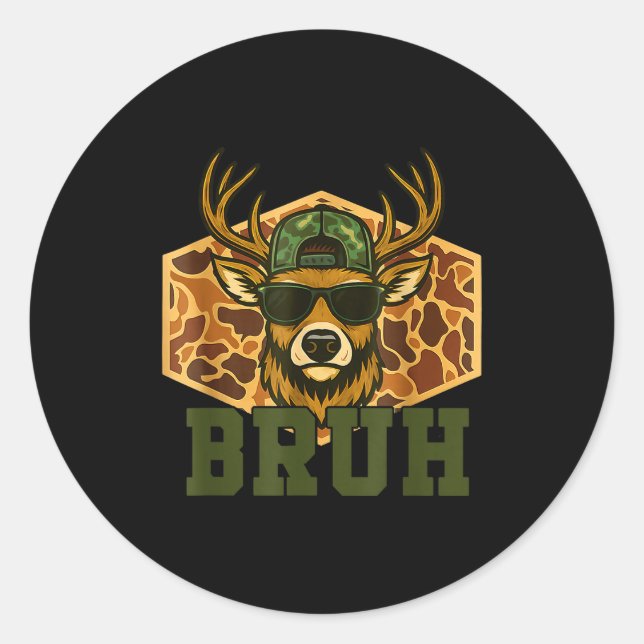 Sticker Rond Bruh Deer Funny Deer Hunting Camo Hat Youth Teens  (Devant)