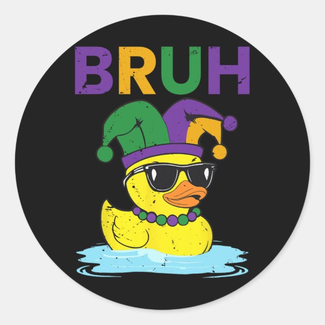 Sticker Rond Bruh Funky Canard Mardi Gras Canard En Caoutchouc  (Devant)