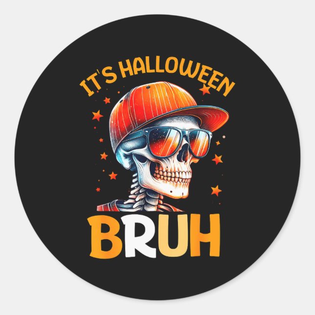 Sticker Rond Bruh Halloween Boys Kids Halloween Skeleton  (Devant)