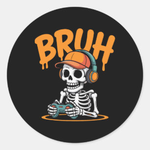 Sticker Rond Bruh Halloween Garçons Enfants Gamer Hommes Squele