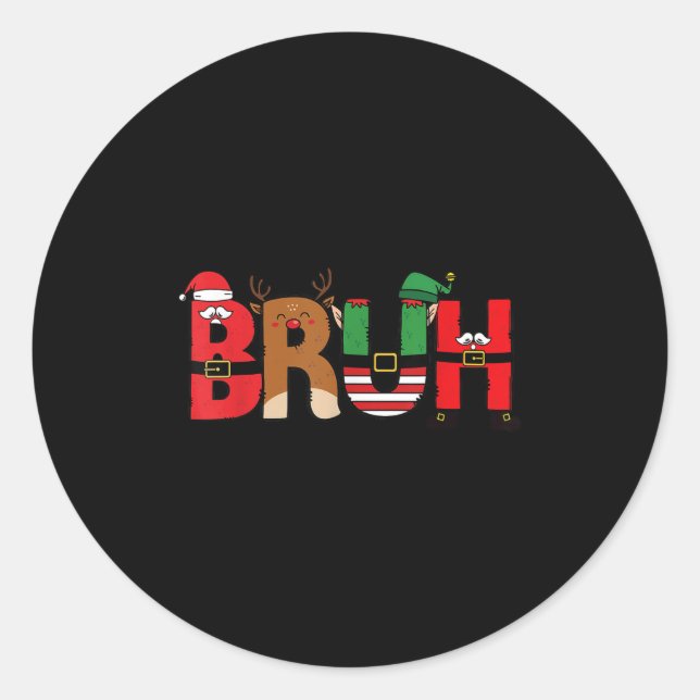 Sticker Rond Bruh Joyeux Noël Drôle Père Noël Squad Pyjamas Xma (Devant)