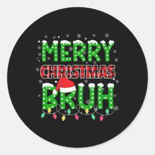 Sticker Rond Bruh Noël Rouge Carreaux Adolescents Garçons Enfan
