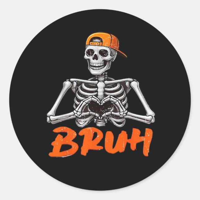 Sticker Rond Bruh Skeleton Coeur main Halloween Costumes Hommes (Devant)