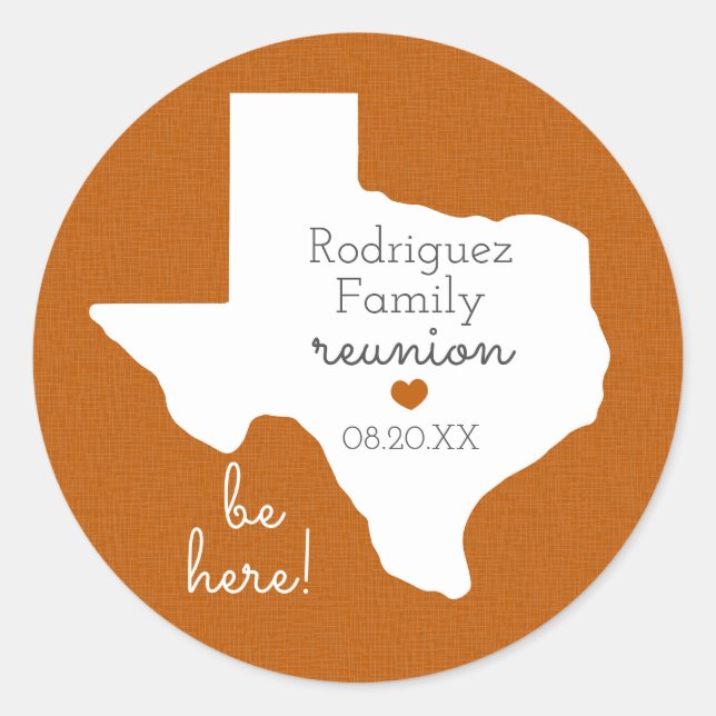 Sticker Rond Brûlé Orange État du Texas Réunion familiale (Devant)