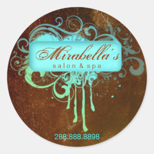 Sticker Rond Brun bleu d'autocollant de spa floral grunge de