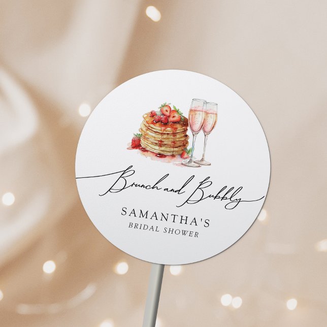 Sticker Rond Brunch & Bubbly Elegant Pancake Fête des mariées r (Créateur téléchargé)