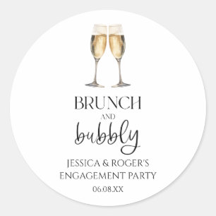 Sticker Rond Brunch et Bubbly Engagement Party Brunch Favoriser