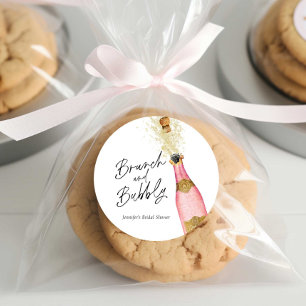 Sticker Rond Brunch et Bubbly Rose et Or Baby Shower de Mariée 