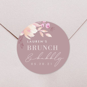Sticker Rond Brunch et Bulles de Mariée Fleuris Rose Champagne