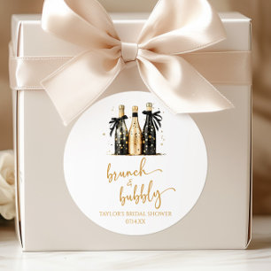 Sticker Rond Brunch et Champagne Pailleté Or Mariage