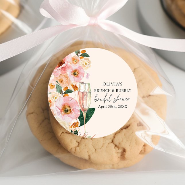 Sticker Rond Brunch Floral rose & Douche nuptiale mousseuse (Créateur téléchargé)