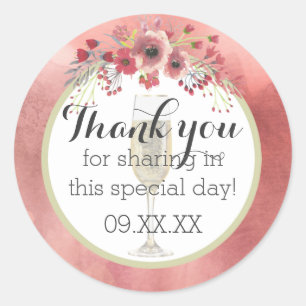 Sticker Rond Brunch floral rose et Wedding shower à bulles