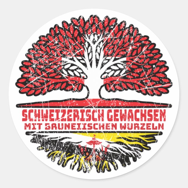 Sticker Rond Brunei Bruneiisch Schweizer Schweiz Baum Wurzel (Devant)