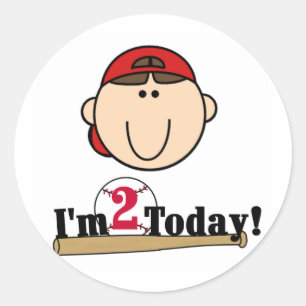Sticker Rond Brunette Boy Baseball 2e anniversaire
