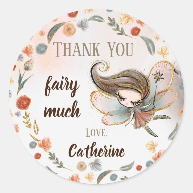 Sticker Rond Brunette Fairy Girl Anniversaire Fête Favoriser Ca (Devant)
