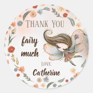 Sticker Rond Brunette Fairy Girl Anniversaire Fête Favoriser Ca