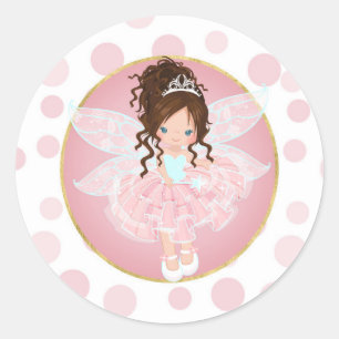 Sticker Rond Brunette Pink Fairy