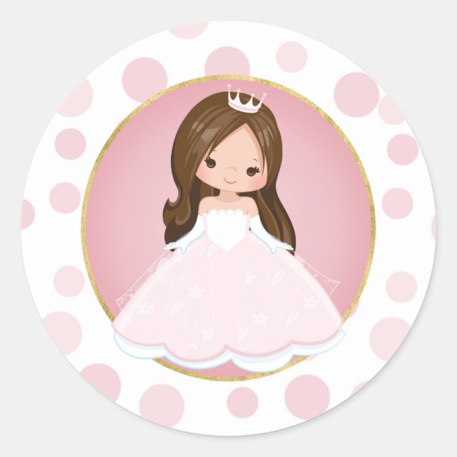 Sticker Rond Brunette Pink Princess (Devant)