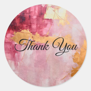 Sticker Rond Brush artistique touche or et Merci rose