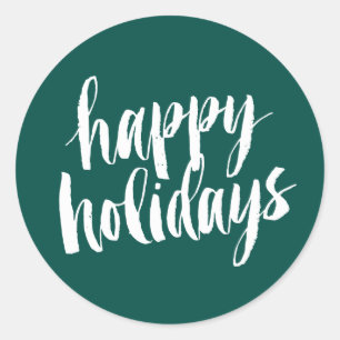 Sticker Rond Brush blanc Type Happy Holidays Enveloppe Sceau