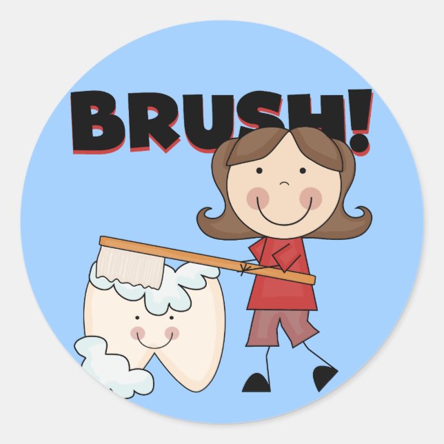 Sticker Rond BRUSH - Girl With Tooth Tshirts and Gifts (Devant)