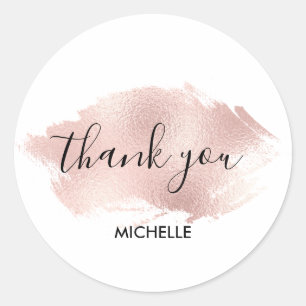 Sticker Rond Brush or rose simple et moderne merci