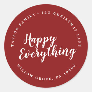 Sticker Rond Brush Red Happy Everything Circular Adresse de ret