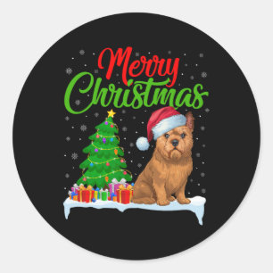 Sticker Rond Bruxelles Griffon Chien Feux de Noël Joyeux Noël