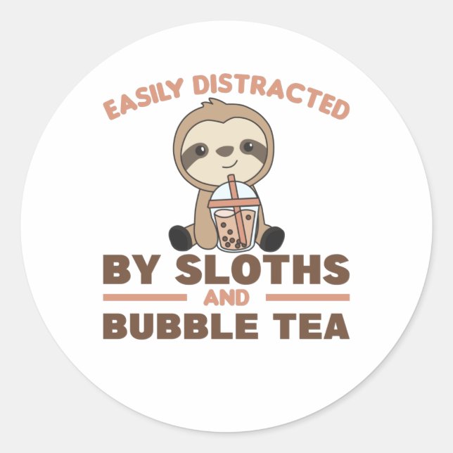 Sticker Rond Bubble Thé Sloth Chocolat Animaux mignons Boba (Devant)