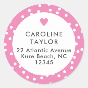 Sticker Rond Bubblegum Pink Heart & Dots mignon Adresse pour fi