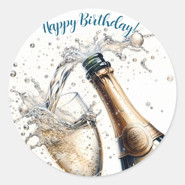 Sticker Rond Bubbly champagne Joyeux anniversaire (Devant)