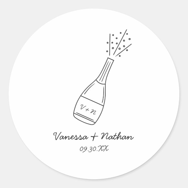 Sticker Rond Bubbly Popping Champagne Bouteille Mariage Whimsic (Devant)