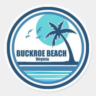 Sticker Rond Buckroe Beach Virginia Palm Tree Birds