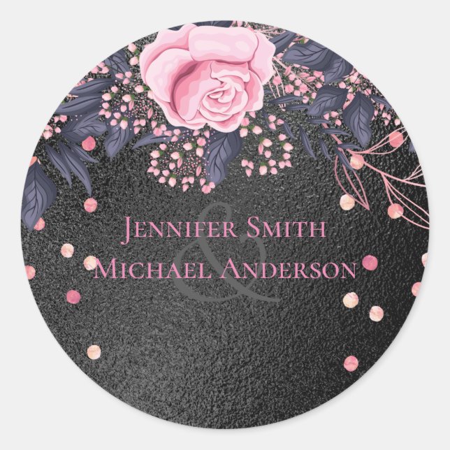 Sticker Rond Budget Mariage Metallo Look Rosegold rose Floral (Devant)
