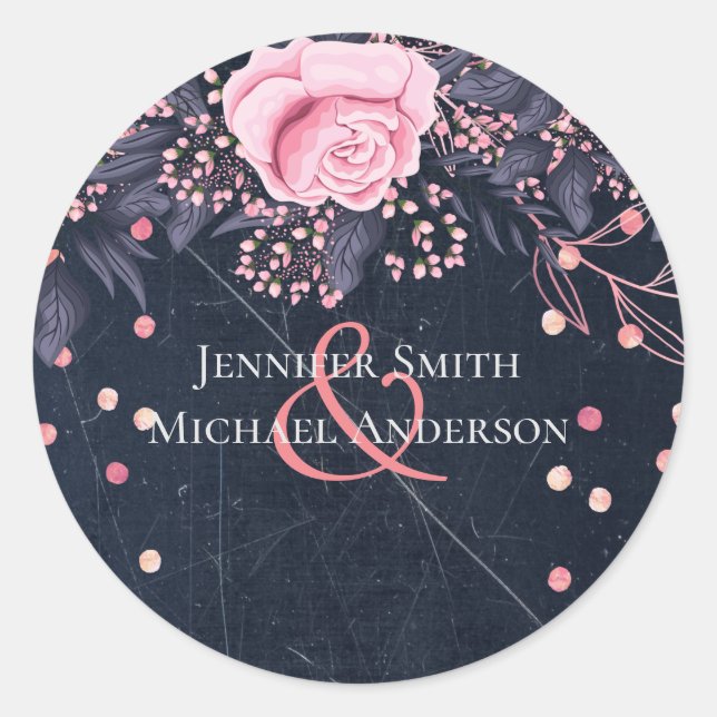 Sticker Rond BUDGET Marine rose Rosegold Mariage Floral (Devant)