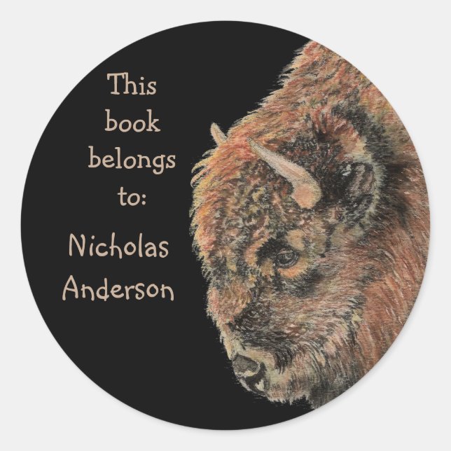 Sticker Rond Buffalo Bison Animal Wildlife Boplate (Devant)