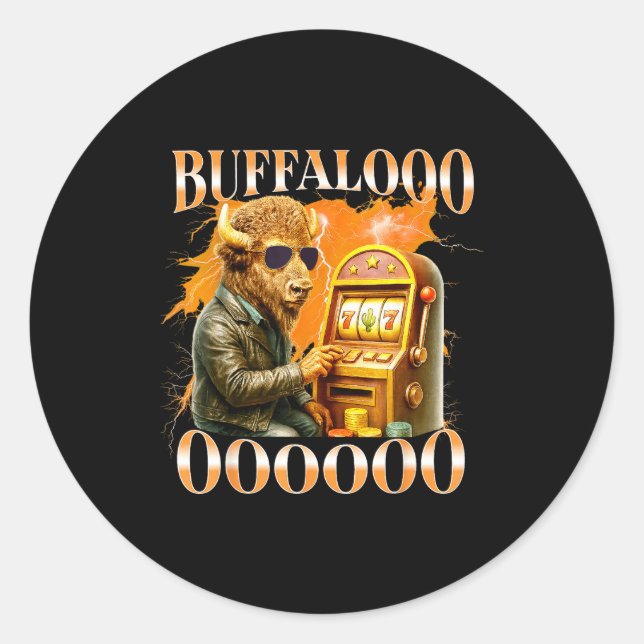Sticker Rond Buffalo Bison Casino Slot Machine Funny Gambling B (Devant)