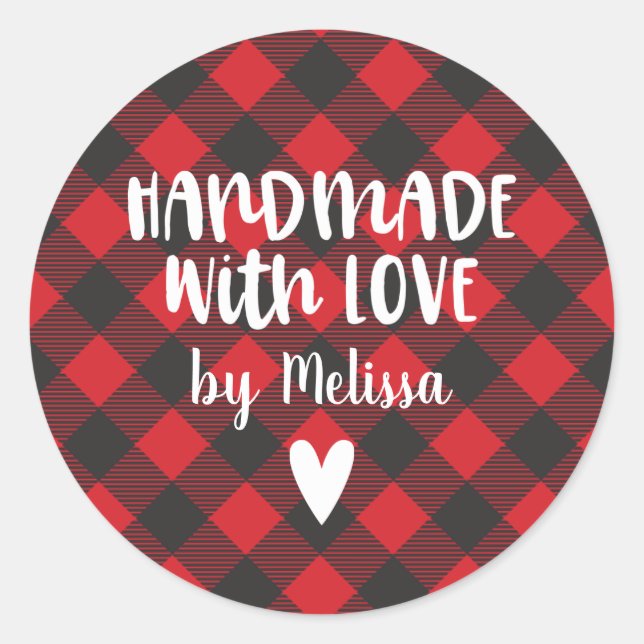 Sticker Rond Buffalo de Noël Plaid artisanal avec l'amour class (Devant)