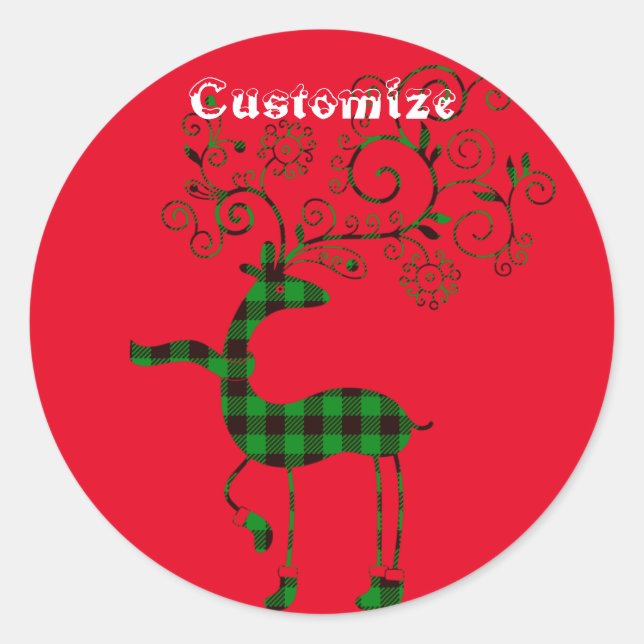 Sticker Rond Buffalo Plaid Christmas Deer Thunder_Cove (Devant)