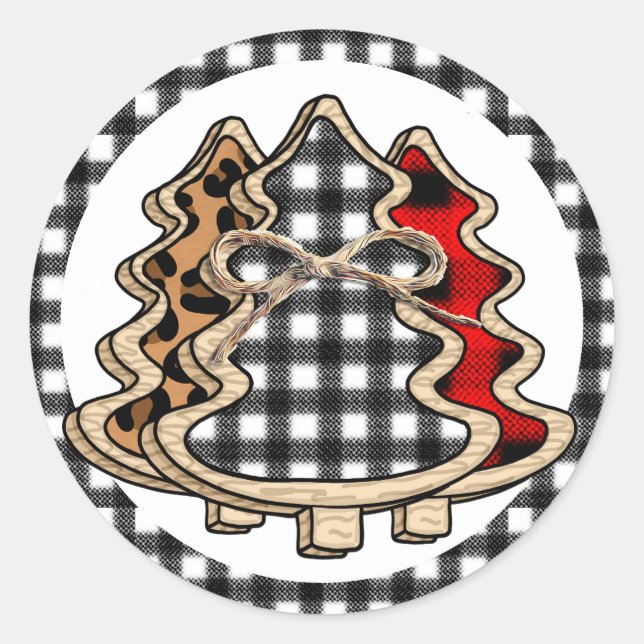 Sticker Rond Buffalo Plaid Christmas Tree (Devant)