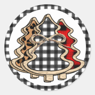 Sticker Rond Buffalo Plaid Christmas Tree