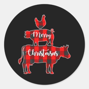 Sticker Rond Buffalo Plaid Cow Cog Poulet de la ferme Animal