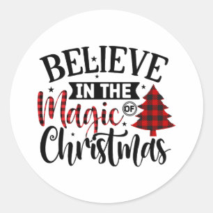 Sticker Rond Buffalo Plaid Croire à la magie de Noël